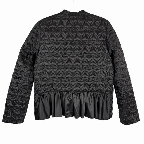 KATE SPADE Reversible Quilted Heart Satin Black Pink Ruffle Hem Jacket Coat M - Picture 7 of 16